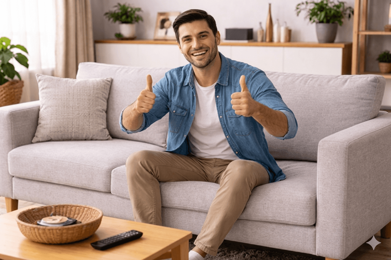 Persona satisfecha en un sillón
